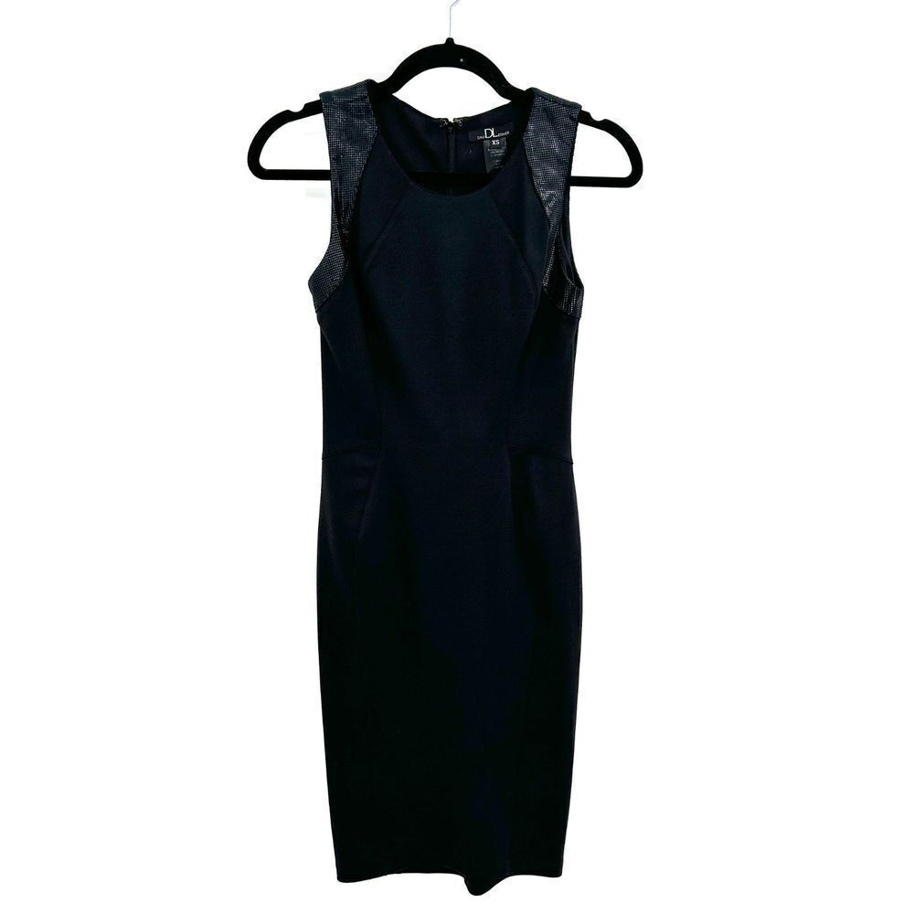 DAVID LERNER Black Faux Leather Shoulder Sleeveless Bodycon Sheath Dress Size XS